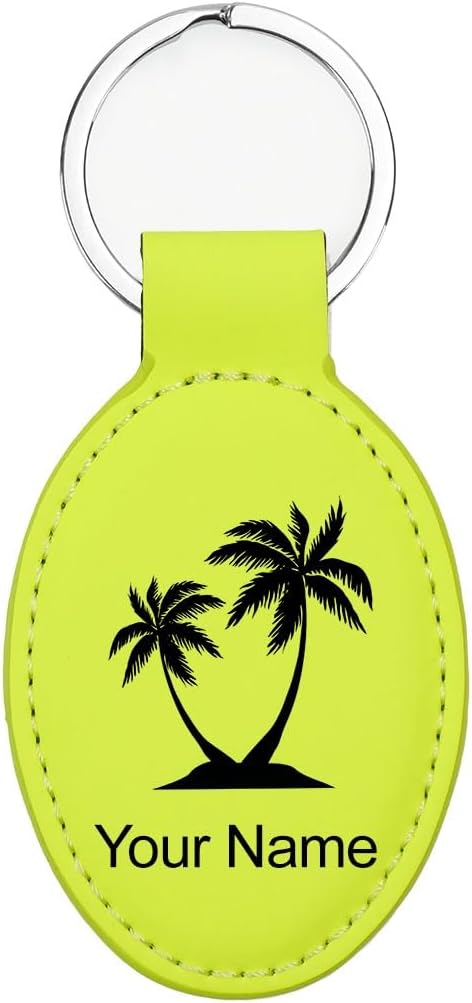 LaserGram Oval Keychain, Palm Trees, Personalized Engraving Included by LaserGramCustomEngravedGifts