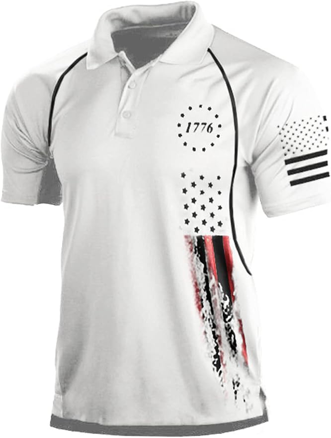 HARGLESMAN Men's 1776 Independence Day American Flag Short Sleeve Polo Golft by HARGLESMAN