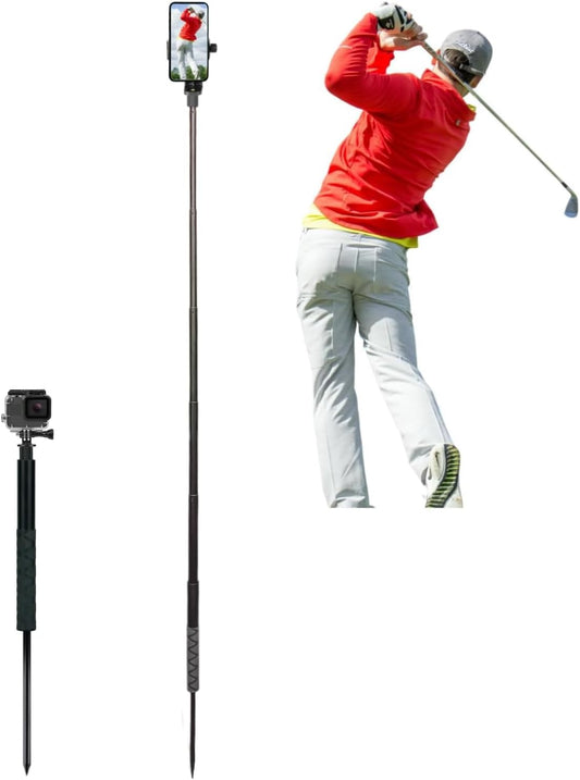 Golf Monopod Selfie Stick with Ground Spike Stake, Golf Swing Analyzer Phone Holder for Training Aid, 52" Adjustable Golf Selfie Stick Phone Stand for Recording Swings