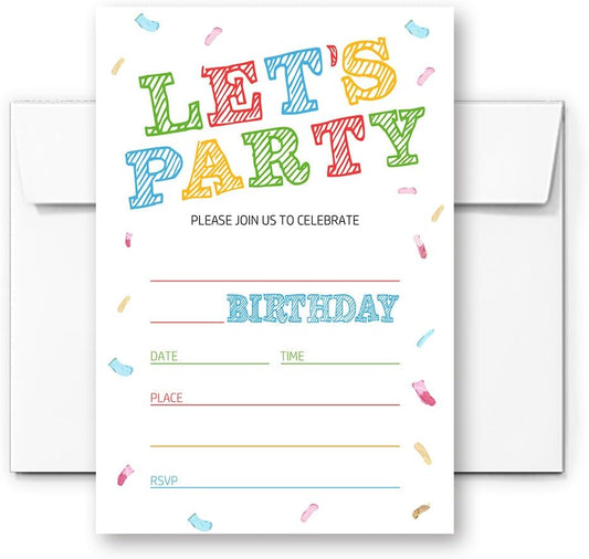 Birthday Invitations with Colorful Design, Birthday Invitations for Boys Teens Kids Girls, Birthday Invitations, birthday party invitations. (Let's Party(081))