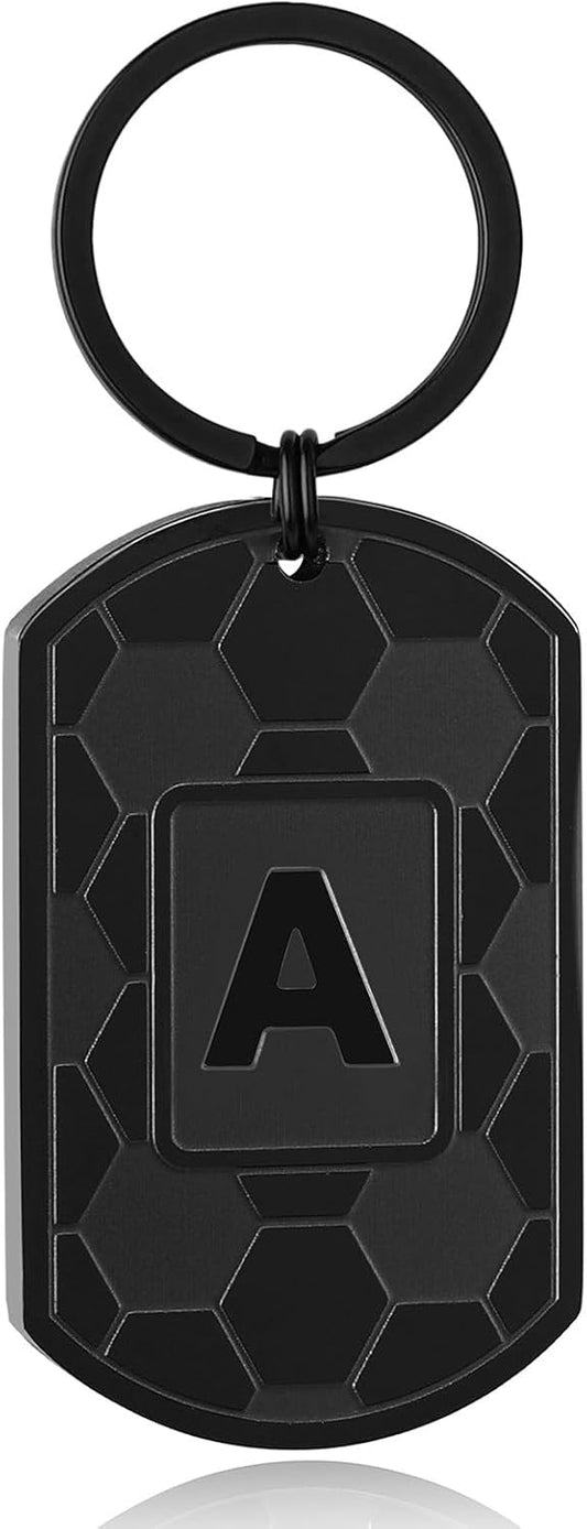 Initial Keychain Gifts for Men,Soccer Dog Tag Mens Keychains for Men Him Dad