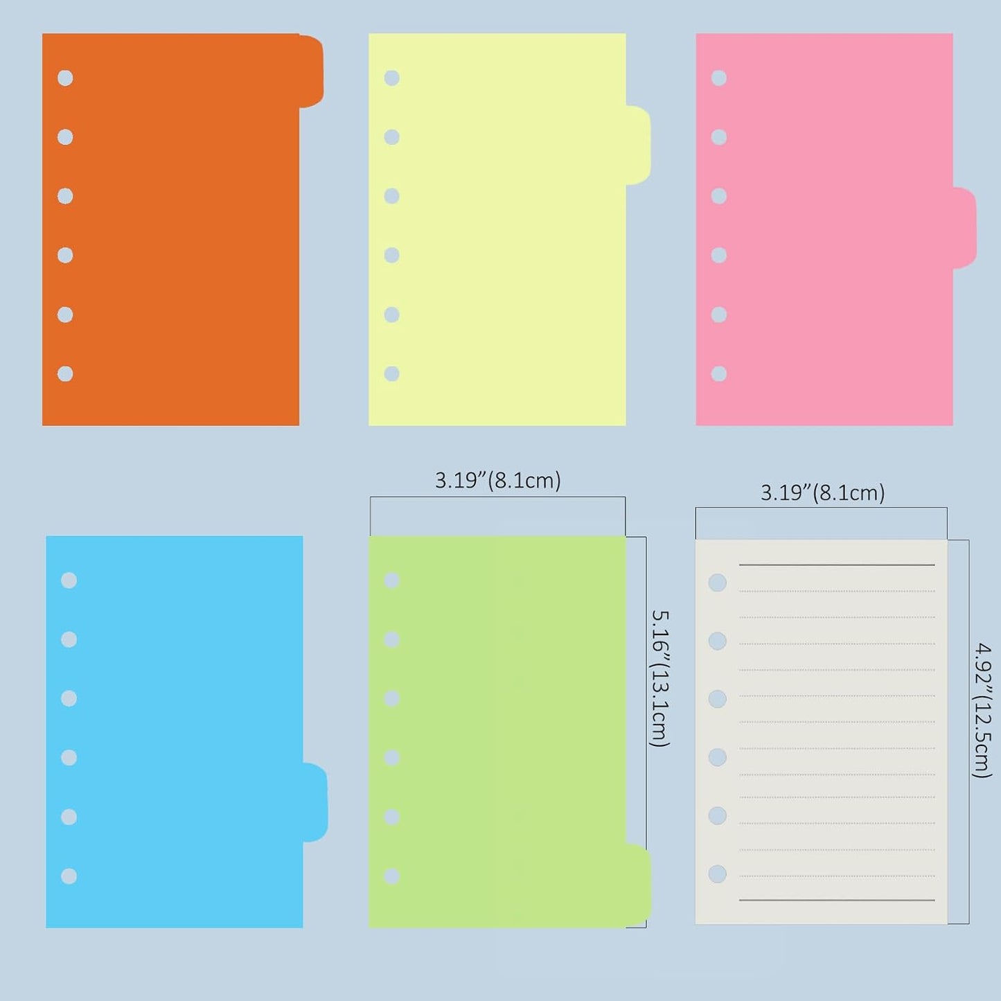 Harphia A7 6 Holes Binder Refill Value Set, 90sheets rulled line loose leaf paper with stickers and dividers, planner inserts with binder pockets for A7 binder 6 holes refillable notebook,005dA7line