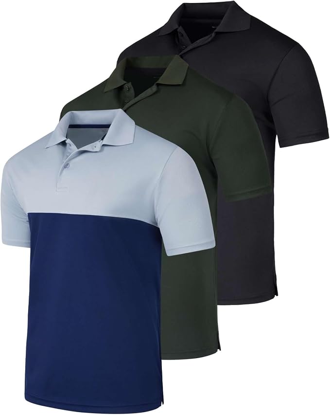 Real Essentials 3 Pack: Men's Quick-Dry Short Sleeve Athletic Performance Polo by RealEssentials