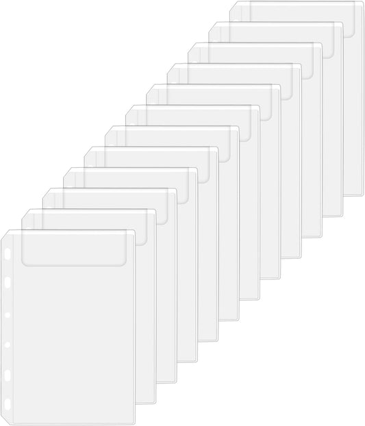 Antner 12PCS A7 Mini Binder Pockets 6-Hole No Zipper Budget Cash Envelopes Money Organizer for A7 6 Ring Binder Wallet, Clear Zipless Cash Stuffing Envelopes Planner Inserts Loose Leaf Filling Bags