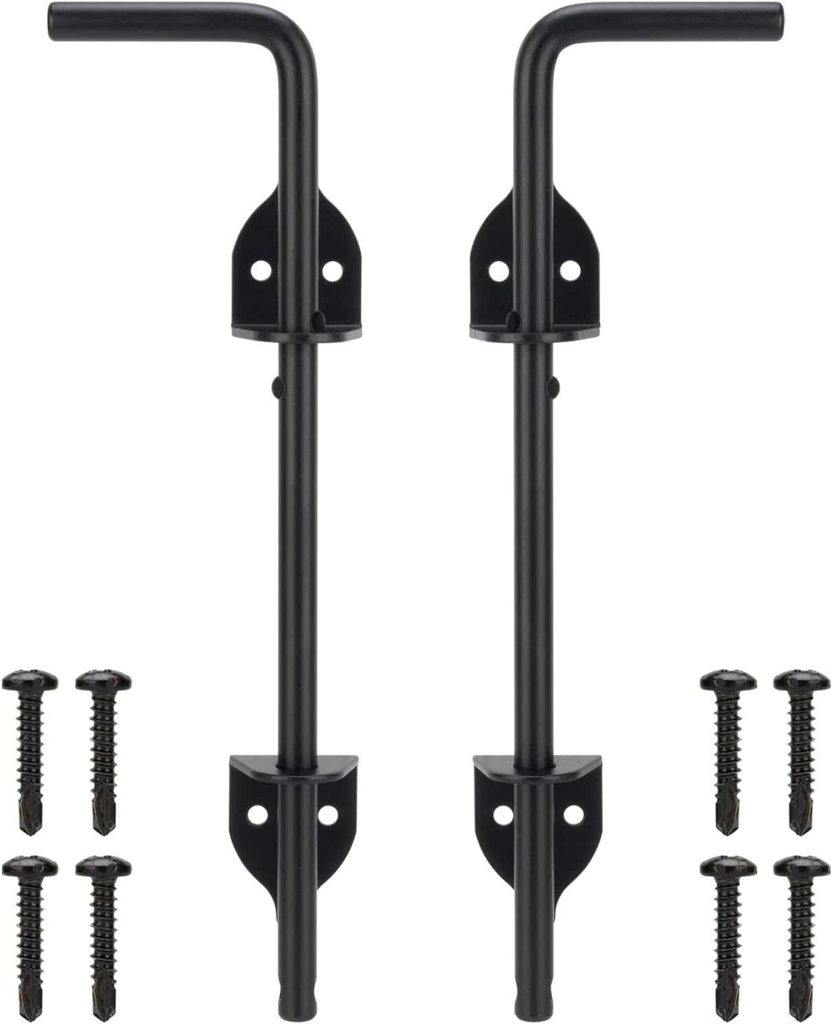 12" Cane Bolt Heavy-Duty Drop Rod for Gate, Gate Ground Latch for Wooden Fences Metal Gates Doors, Metal Gates Doors Stopper for Gate Ground, Wrought Iron Gate Latches, Black Finish(2 Pack)