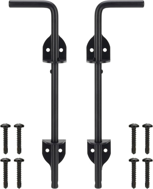 12" Cane Bolt Heavy-Duty Drop Rod for Gate, Gate Ground Latch for Wooden Fences Metal Gates Doors, Metal Gates Doors Stopper for Gate Ground, Wrought Iron Gate Latches, Black Finish(2 Pack)