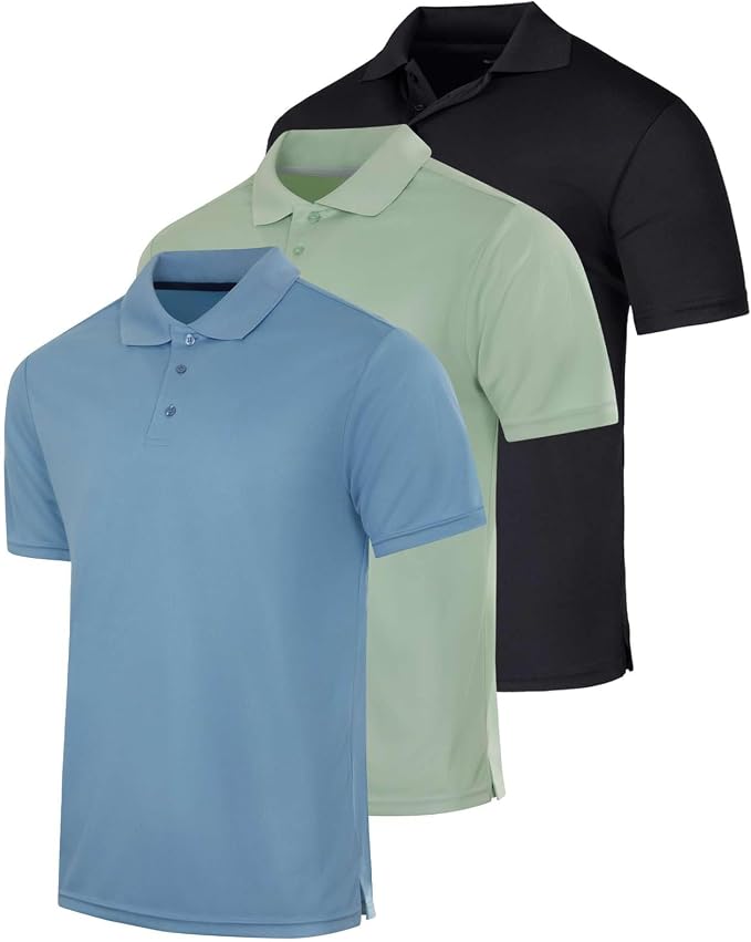 Real Essentials 3 Pack: Men's Quick-Dry Short Sleeve Athletic Performance Polo by RealEssentials