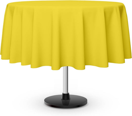 6 Pack Round Disposable Light Yellow Tablecloth, Light Yellow Plastic Table Cloths for Parties Disposable, 84x84 in Waterproof Camping Tablecloth for Birthday Party Baby Shower Picnic School