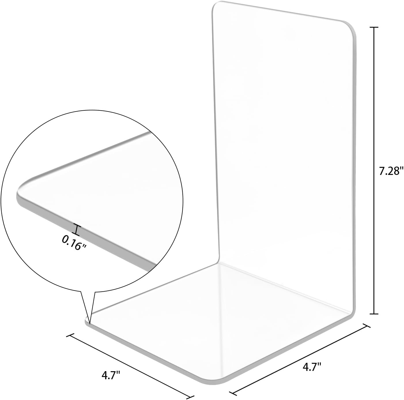 10 Pieces Book Ends, Clear Acrylic Bookends for Shelves, Heavy Duty Book Holders, Non Skid Decorative Bookends for School, Library, Bedroom, Office (7.28 x 4.7 x 4.7in)