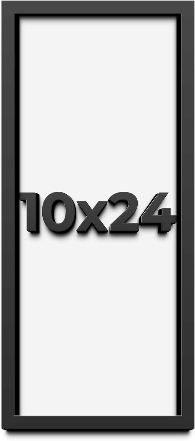 10x24 Shadow Box Black Solid Wood Display Frame with White Acid-Free Backing UV Acrylic & Hanging Hardware - with 3/4" Usable Depth