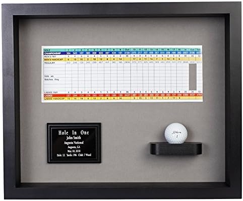 Hole in One Shadowbox and Golf Ball Display Case | Personalized Engraved Plate | Holds Golf Ball and Scorecard or Photo |4 Color Finishes | Wall Mounted (Horizontal, Black/Gray)