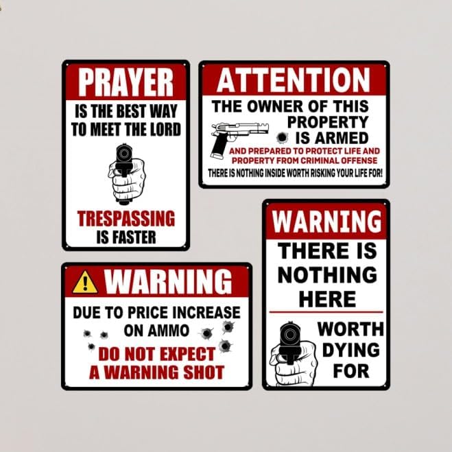 4 Pack Funny No Trespassing Sign Gun Signs No Tresspassing Private Property - Image 3