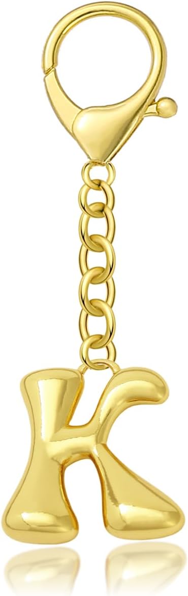 Bubble Gold Letter Bag Charms for Women, Cute Initial Keychain for Handbags by QILMILY