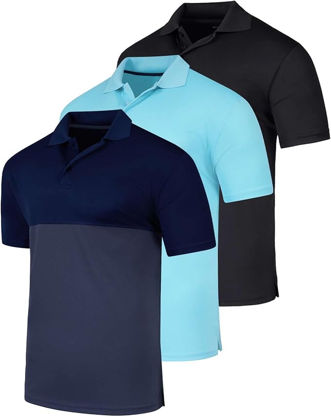 Real Essentials 3 Pack: Men's Quick-Dry Short Sleeve Athletic Performance Polo by RealEssentials