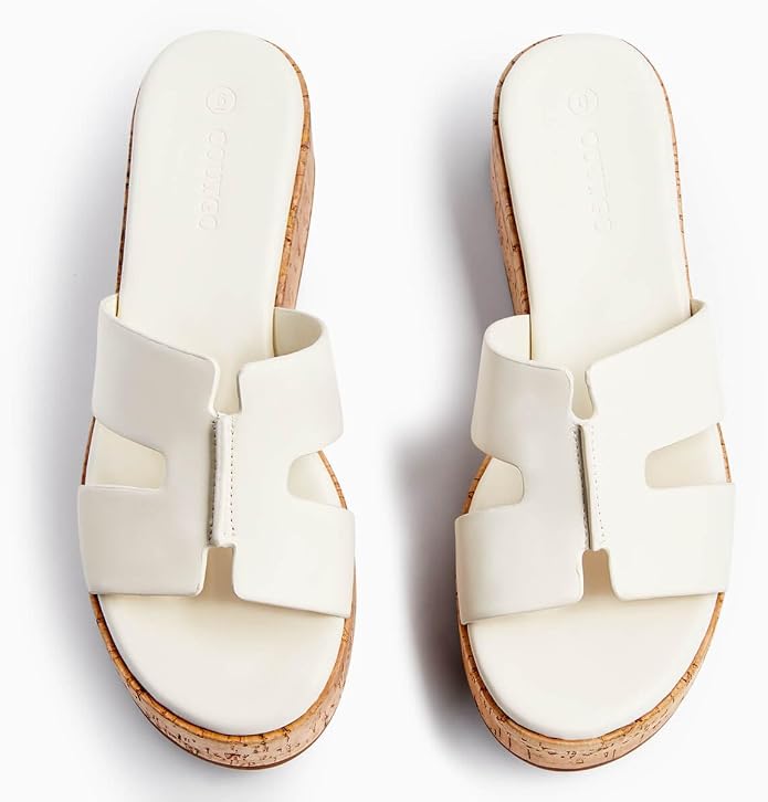 Coutgo Women's Platform Wedge Sandals Open Toe Slip On Slides Cork Heeled - Image 5