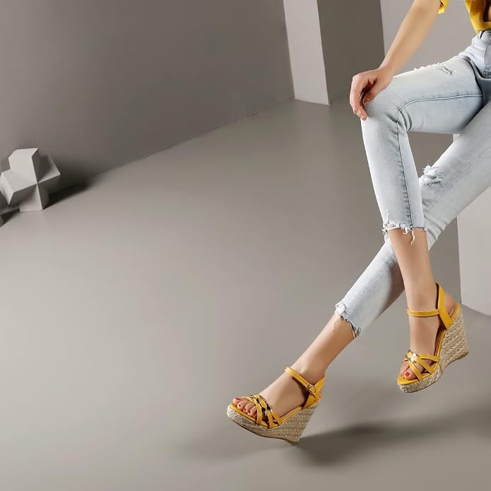VOKLIN Women's Casual Espadrilles Wedge Sandals Open Toe Ankle Strap Metallic - Image 6