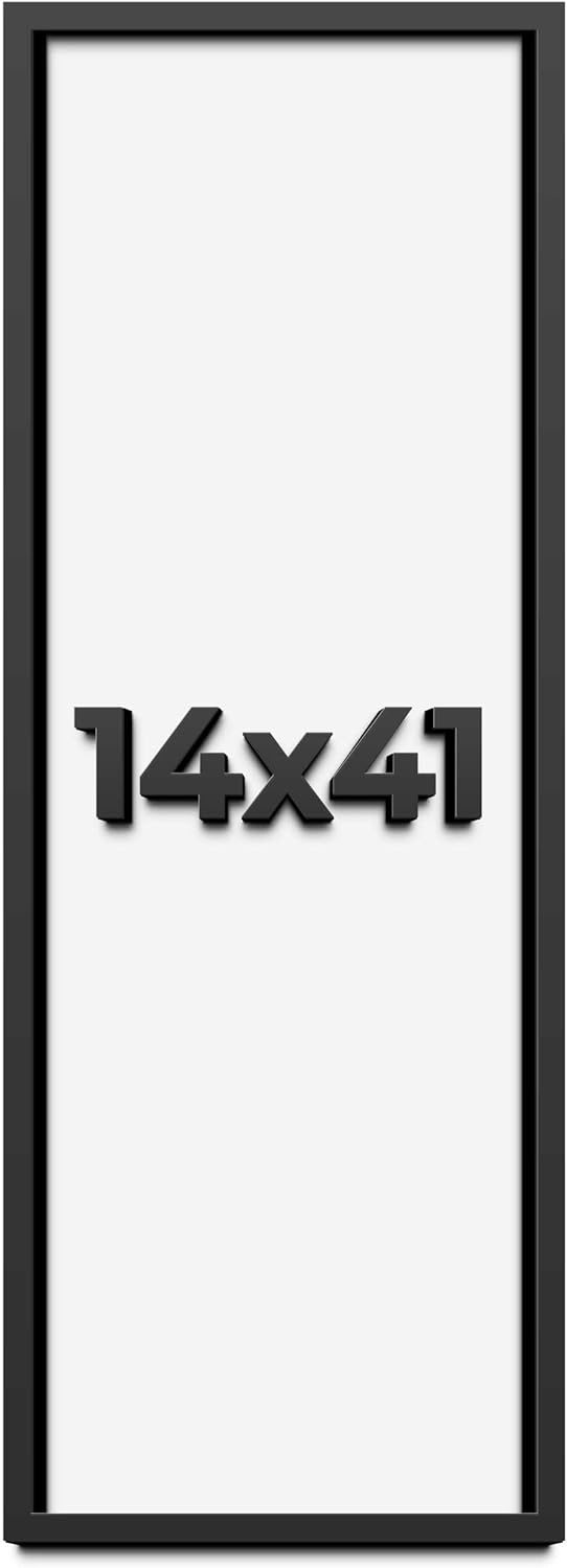 14x41 Shadow Box Black Solid Wood Display Frame with White Acid-Free Backing UV Acrylic & Hanging Hardware - with 3/4" Usable Depth