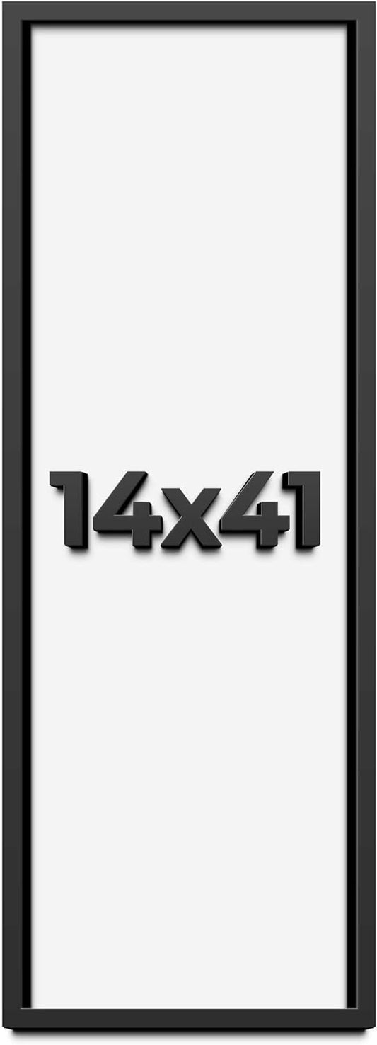 14x41 Shadow Box Black Solid Wood Display Frame with White Acid-Free Backing UV Acrylic & Hanging Hardware - with 3/4" Usable Depth