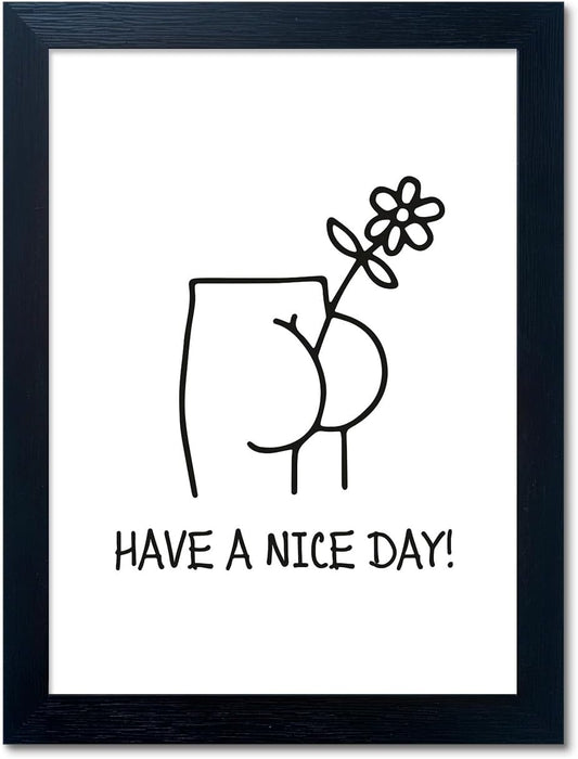Black and White Bathroom Wall Decor, Funny Bathroom Wall Art, Humoristic Restroom Wall Decor, Framed Minimalist Canvas Print Painting for Decor