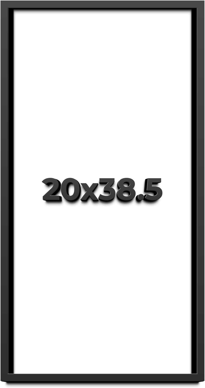 20x38.5 Shadow Box Black Solid Wood Display Frame with White Acid-Free Backing UV Acrylic & Hanging Hardware - with 3/4" Usable Depth