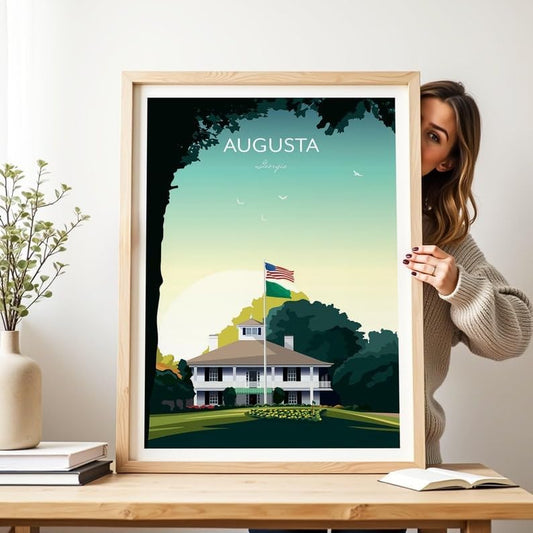 Golf Print Augusta Georgia Clubhouse, Augusta Golf Poster, Vintage Golf Travel Poster, Augusta National Print, Golf Course Wall Art, Masters Tournament Art (Unframed) (11x14)