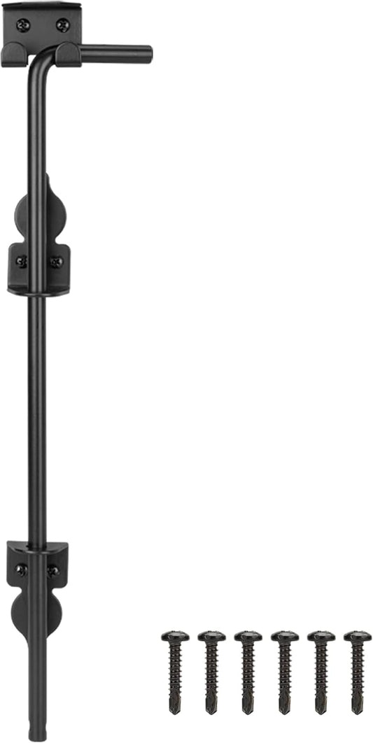 18 Inch Cane Bolt Gate Drop Rod Heavy Duty Gate Hardware, Gate Ground Latch for Wooden Fences, Metal Gates Doors Stopper for Gate Ground, Wrought Iron Gate Latches, Black Finish(1 Pack)
