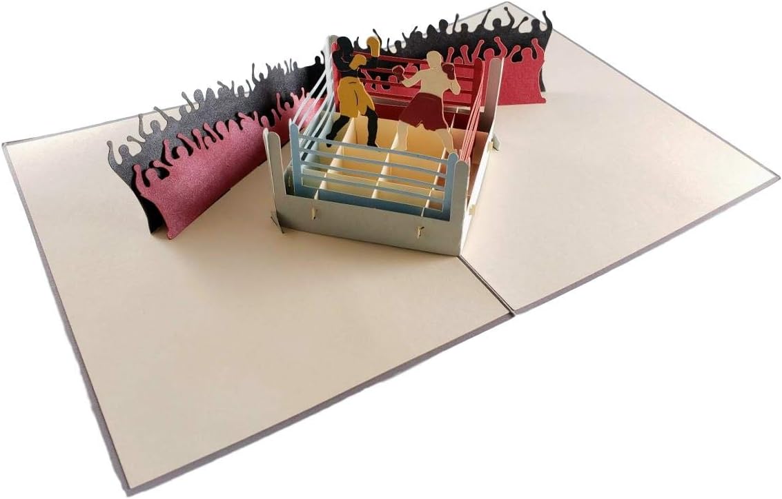 iGifts And Cards Boxing 3D Pop Up Greeting Card – Sports, Black, Fight, Crowds, Winner - Folds Flat - Fun, Just Because, Sports, Special Days