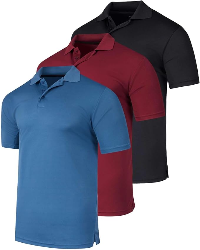 Real Essentials 3 Pack: Men's Quick-Dry Short Sleeve Athletic Performance Polo by RealEssentials