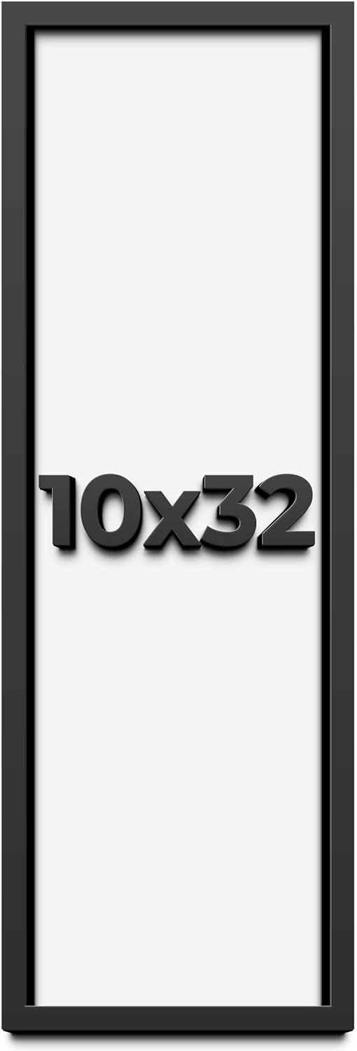 10x32 Shadow Box Black Solid Wood Display Frame with White Acid-Free Backing UV Acrylic & Hanging Hardware - with 3/4" Usable Depth