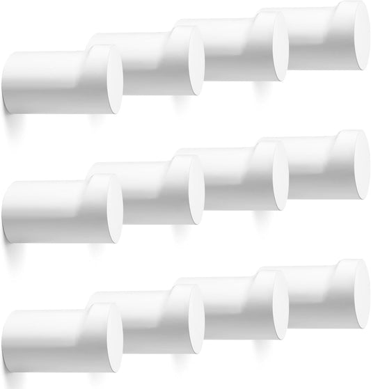 12 Pack Wood Wall Hooks, Modern Decorative Coat Hooks Wall Mounted, Handmade White Hat Hooks Heavy Duty Entryway Wall Hangers for Hanging Towels Robes Purses (White)