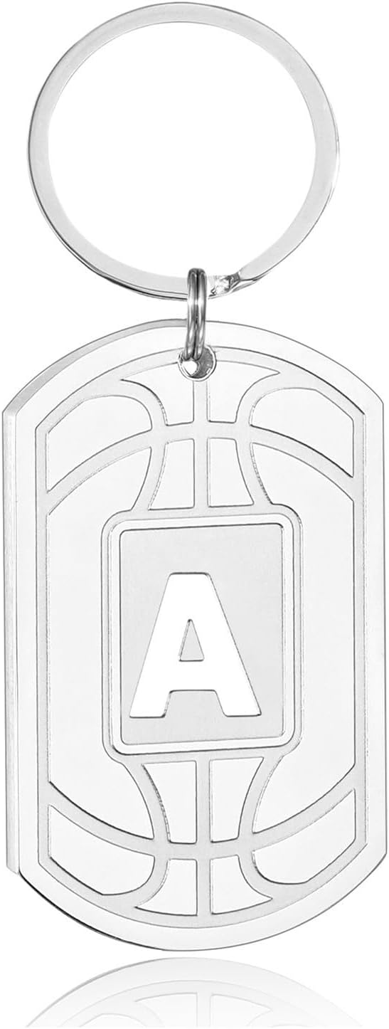 Initial Keychain Gifts for Men,Basketball Dog Tag Mens Keychains for Men Him Dad