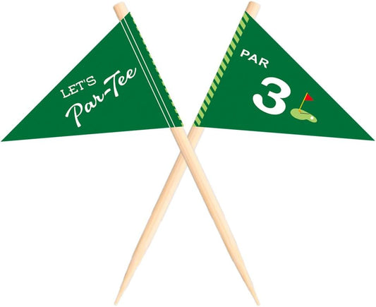 Golf Themed Toothpick Flags, 20 PCS Par 3 Let's Par-Tee Birthday Cocktail Picks Mini Stick Cupcake Toppers for 3rd Birthday Party Food Bar Decorations