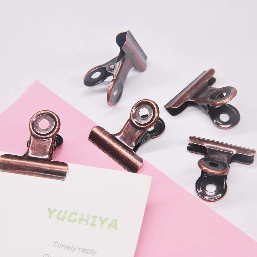 10 Pack Bulldog Clips with Push-pins for Corkboard,Metal Clips for Crafts, Metal Binder Clips for Pictures, Spring Paper Clamps for Office Documents (Copper,2inch)