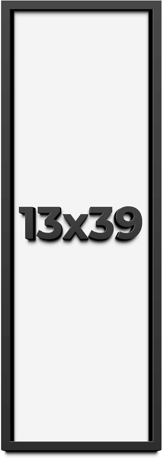 13x39 Shadow Box Black Solid Wood Display Frame with White Acid-Free Backing UV Acrylic & Hanging Hardware - with 3/4" Usable Depth