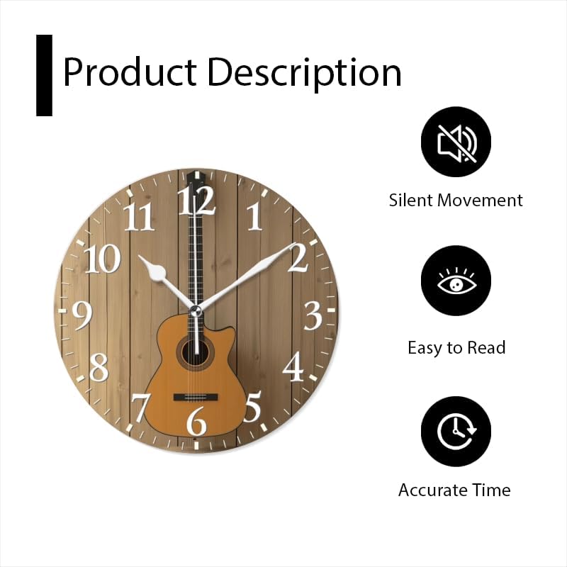 Guitar Wall Clock Non-Ticking Silent Clocks Battery Operated Analog Decor Clock for Home-Guitar Hanging On Wall(10inch)