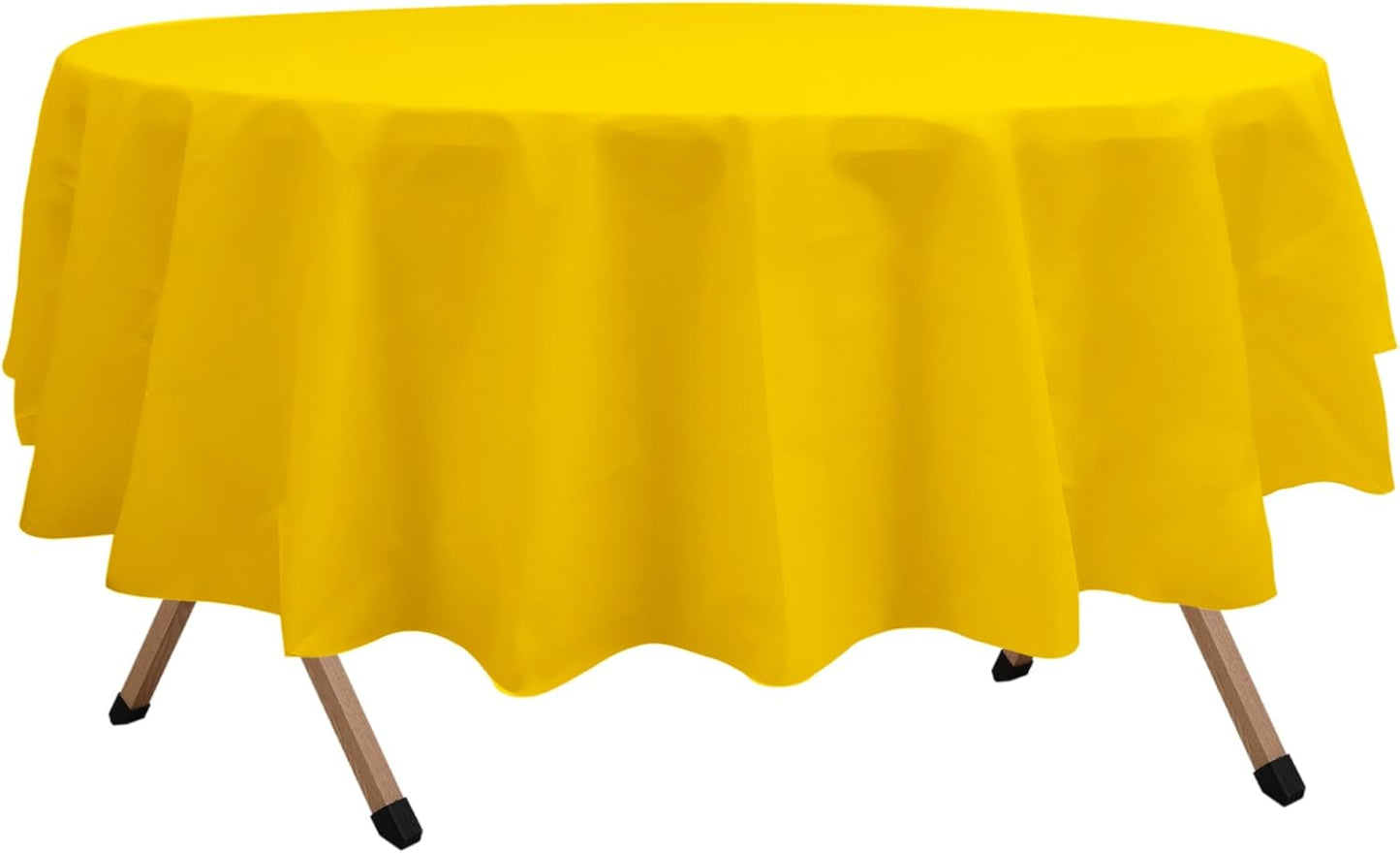 2 Pack Yellow Premium Plastic Tablecloth Round 84 Inches Reusable Sunshine Yellow Decorative Table Cover for Dining, Wedding, Party, Indoor and Outdoor use