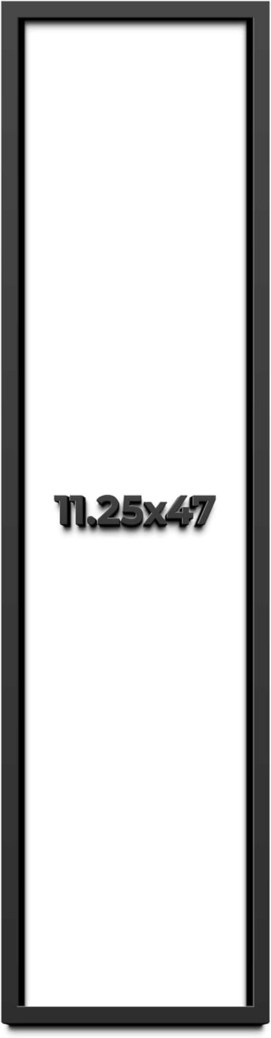 11.25x47 Shadow Box Black Solid Wood Display Frame with White Acid-Free Backing UV Acrylic & Hanging Hardware - with 3/4" Usable Depth