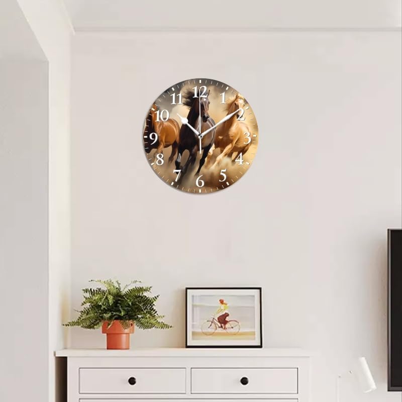 Horses Wall Clock Non-Ticking Silent Clocks Battery Operated Analog Decor Clock for Home-Three Horses Run Through The Desert(12inch)