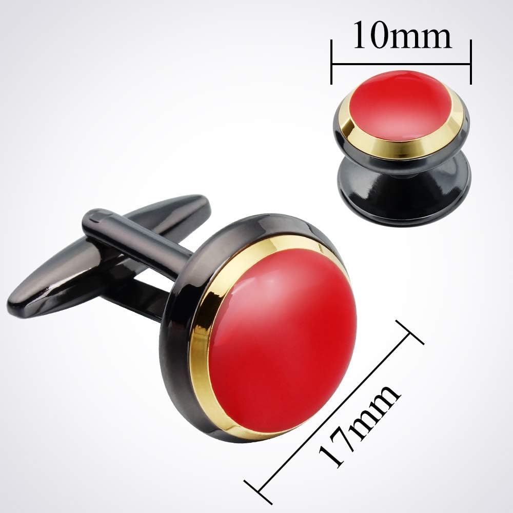 HAWSON Cufflinks and Studs for Men-Fashion Men Vintage Enamel Carbon Fiber Tuxedo Shirt Cufflinks and Studs Set for Regular Wedding Business Accessories