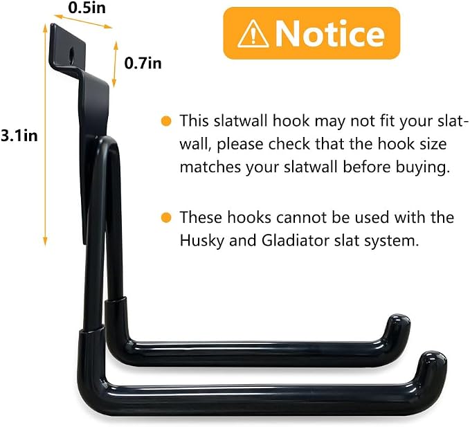 Slatwall Hooks Heavy Duty Slat Wall Accessories Garage Large U Hooks Storage - Image 3