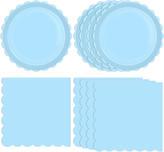 40 PCS Solid Blue Party Supplies Birthday Paty Disposable Tableware Set Llight Blue Paper Plates and Napkins Party Supplies for Baby Shower Wedding