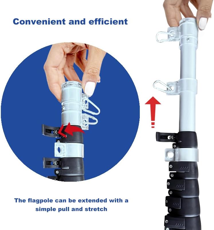 iElyiEsy Telescoping Flag Poles 20ft - Extra Thick Outdoor 16 Gauge Telescopic Flag Pole for Yard House,Residential Commercial,Dock,with Two 3x5 American Flags,Sliver