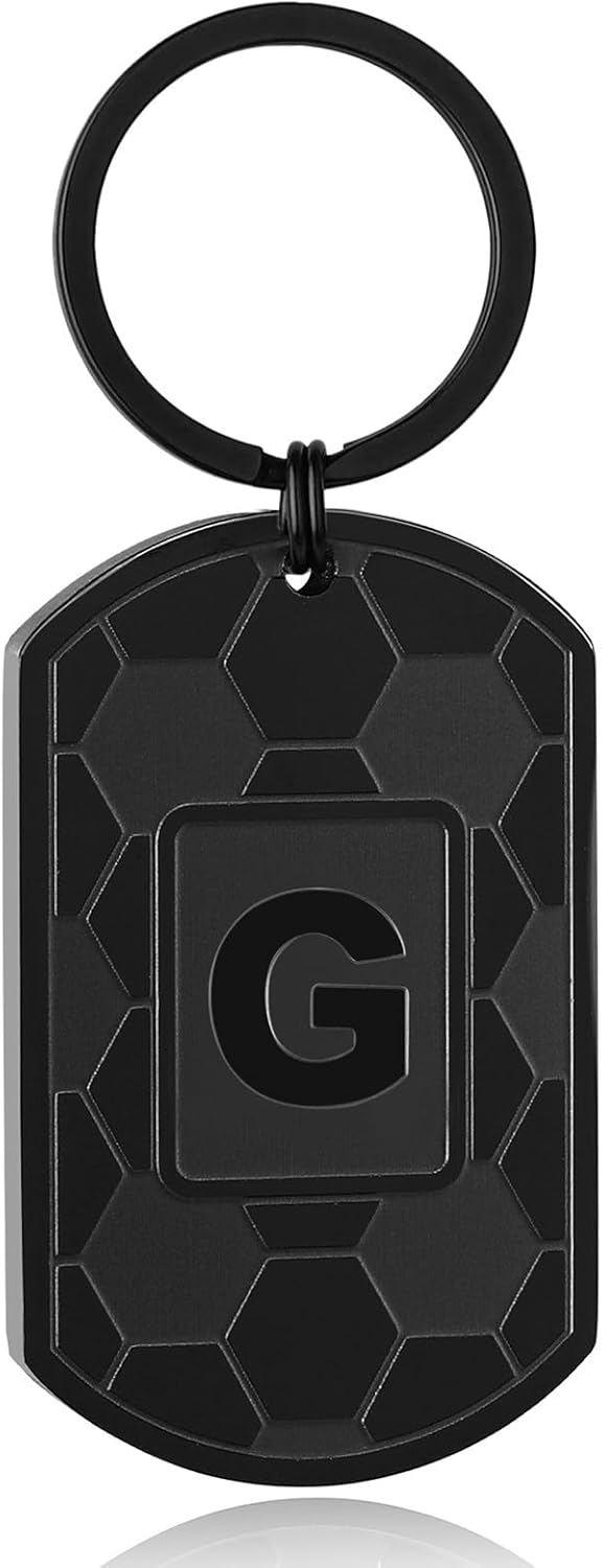 Initial Keychain Gifts for Men,Soccer Dog Tag Mens Keychains for Men Him Dad