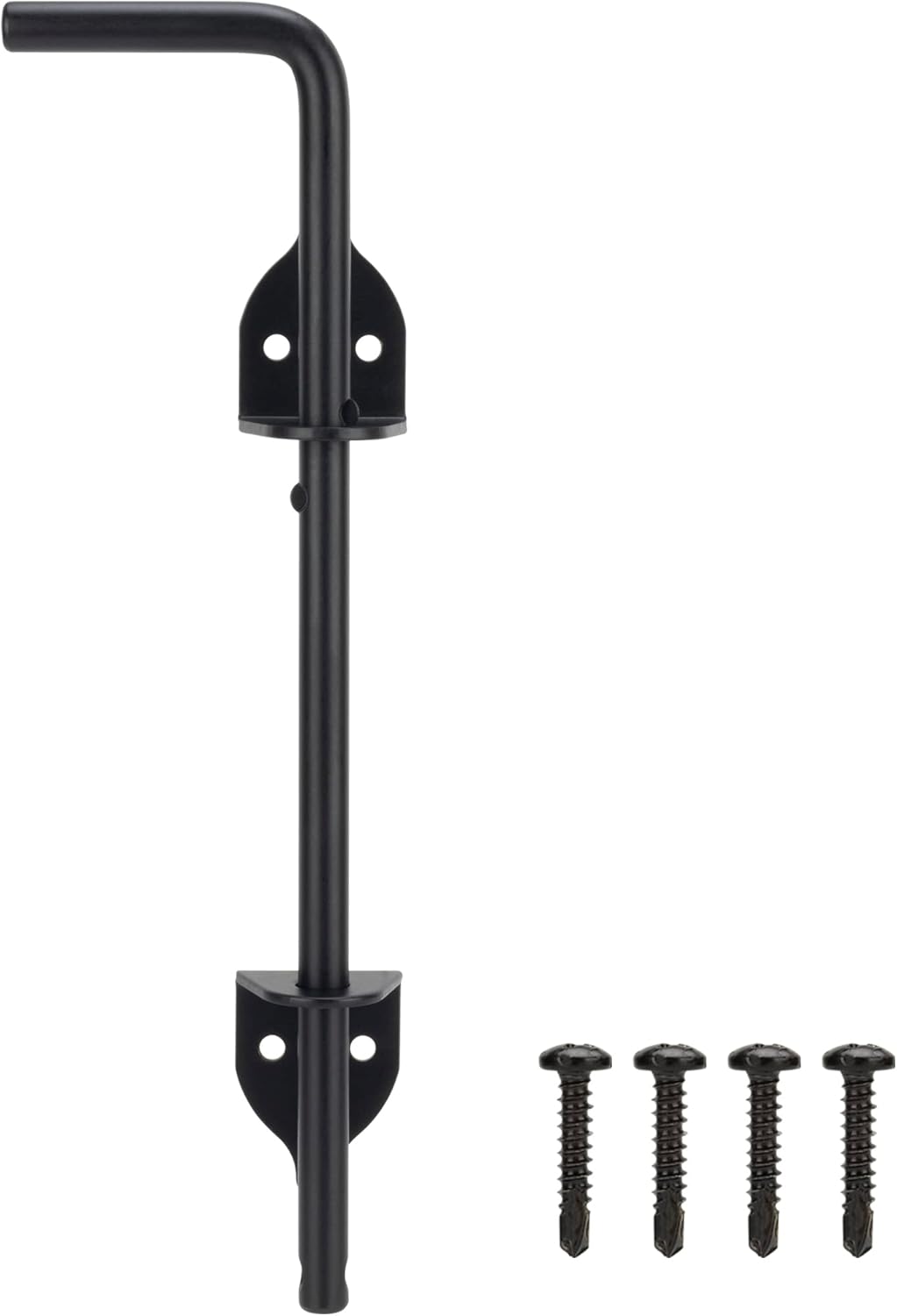 12 Inch Cane Bolt Gate Drop Rod Heavy Duty Gate Hardware, Gate Ground Latch for Wooden Fences, Metal Gates Doors Stopper for Gate Ground, Wrought Iron Gate Latches, Black Finish(1 Pack)