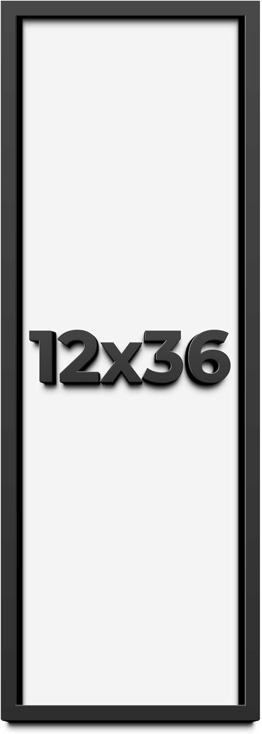 12x36 Shadow Box Black Solid Wood Display Frame with White Acid-Free Backing UV Acrylic & Hanging Hardware - with 3/4" Usable Depth