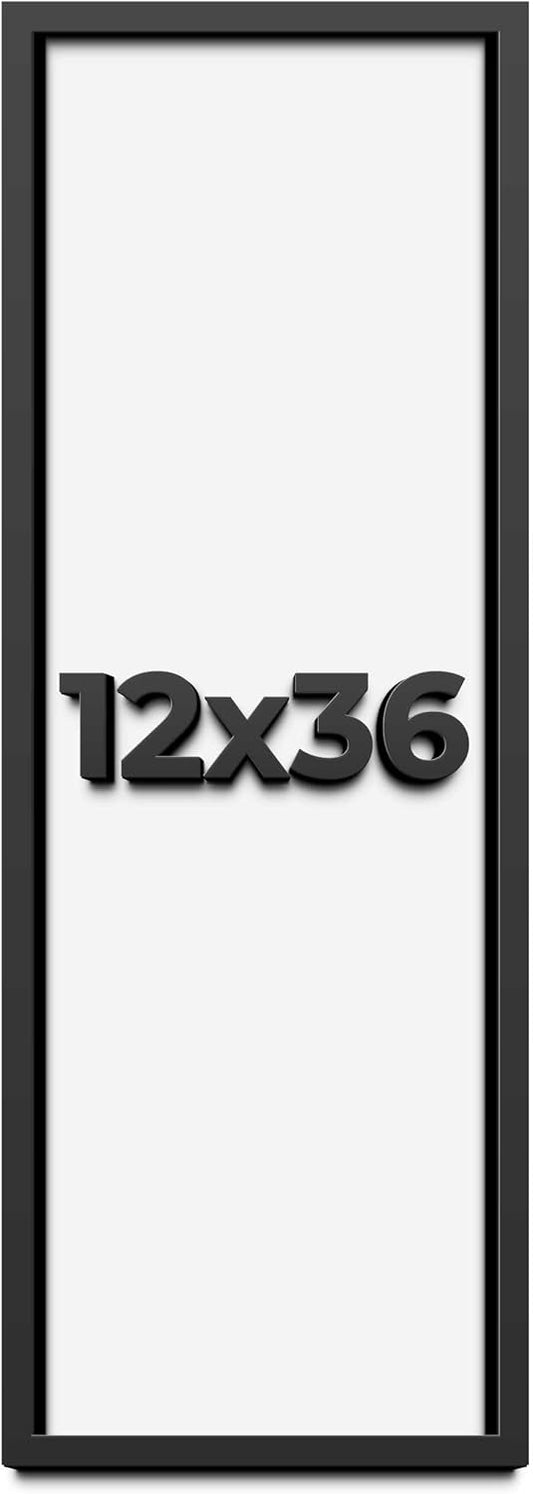 12x36 Shadow Box Black Solid Wood Display Frame with White Acid-Free Backing UV Acrylic & Hanging Hardware - with 3/4" Usable Depth
