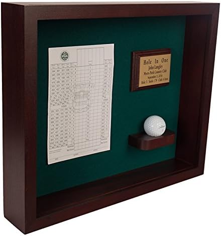Hole in One Shadowbox and Golf Ball Display Case | Personalized Engraved Plate | Holds Golf Ball and Scorecard or Photo | Vertical Layout | Cherry Finis | Wall Mounted