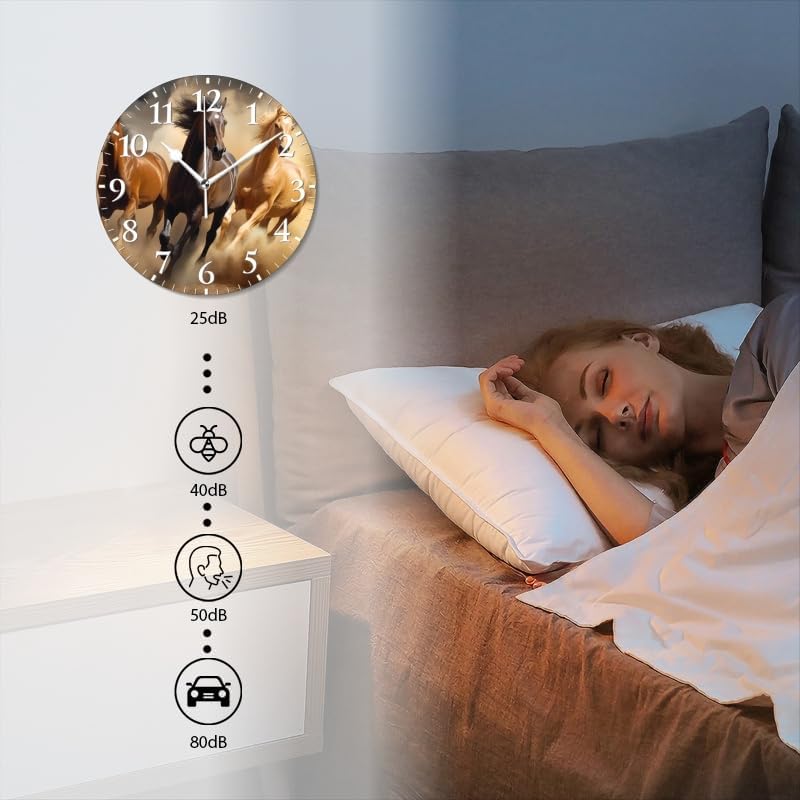Horses Wall Clock Non-Ticking Silent Clocks Battery Operated Analog Decor Clock for Home-Three Horses Run Through The Desert(16inch)