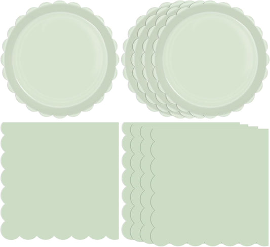 40 PCS Sage Green Party Decorations Birthday Party Disposable Tableware Party Favors Sage Green Plates and Napkins Party Supplies for Birthday Wedding Bridal Baby Shower Serve 20