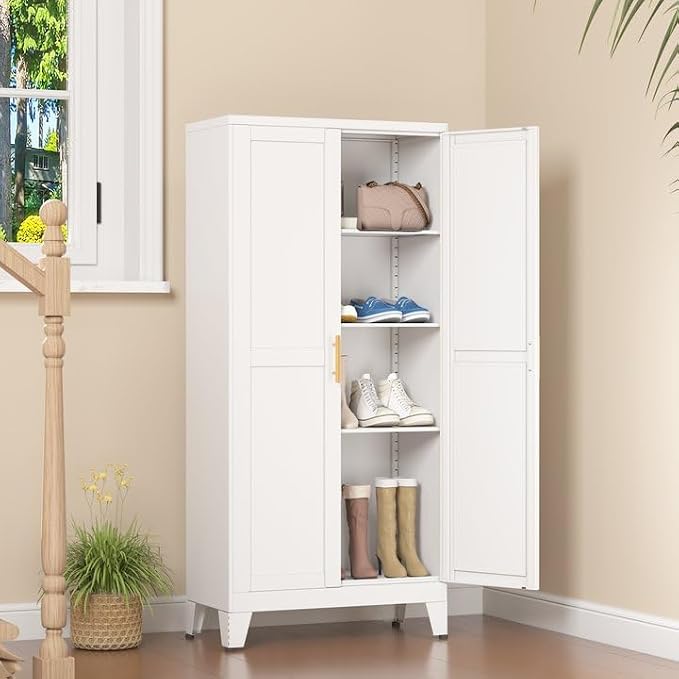 White Metal Storage Cabinet, Kitchen Pantry Storage Cabinet - Image 7